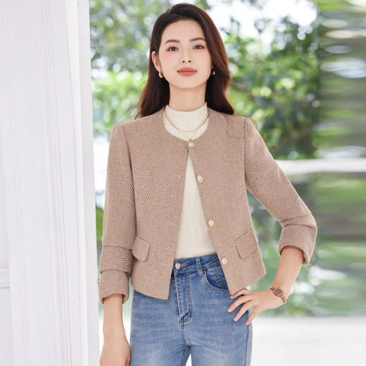 「自」全新升级【铂金会员192/天猫259/差价67】(00807)洛诗琳新款小香风西装外套2026春季新款千鸟格休闲短款外套 商品图3