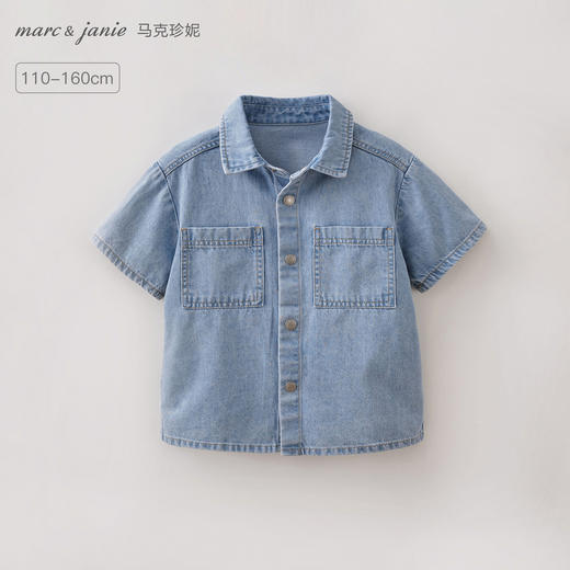 马克珍妮复古时髦生男童纯棉牛仔衬衫2026年夏装新款560522 商品图0