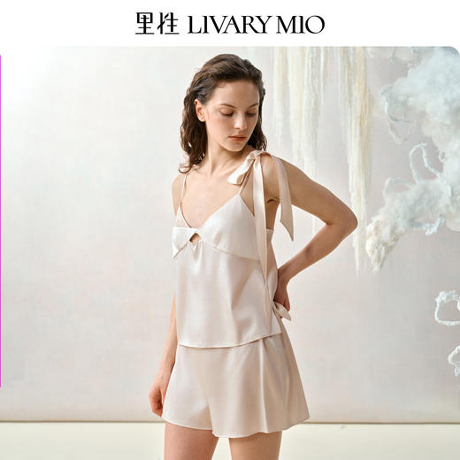 Livary Mio/里性粼粼性感真丝吊带睡衣女夏镂空V领家居服套装 商品图9