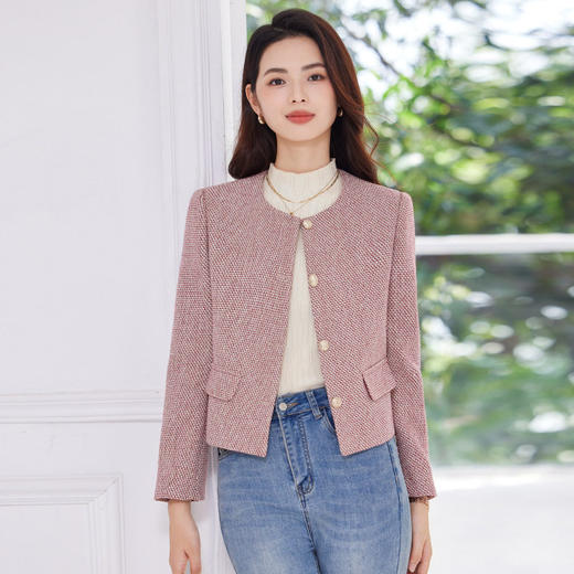 「自」全新升级【铂金会员192/天猫259/差价67】(00807)洛诗琳新款小香风西装外套2026春季新款千鸟格休闲短款外套 商品图0