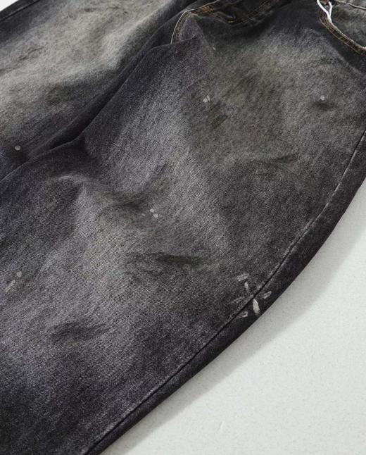 F032091泼墨涂鸦男女同款复古水洗做旧直筒微喇牛仔裤 商品图8