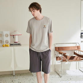 100%棉 夏季短袖短裤纯棉休闲家居服男士  芬腾