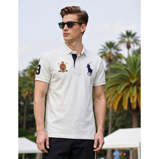 夏季简约休闲英伦风男士刺绣图案大马标翻领短袖polo衫   XLM-CM8687197 商品图2