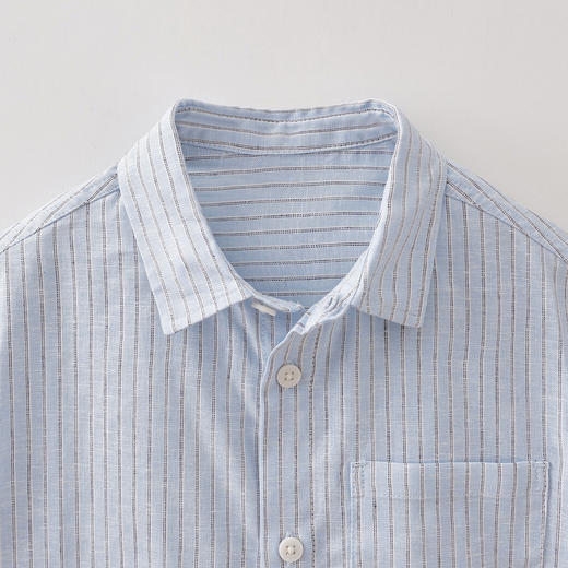 马克珍妮松弛条纹男童棉麻短袖衬衫2026年夏装新款560526 商品图3