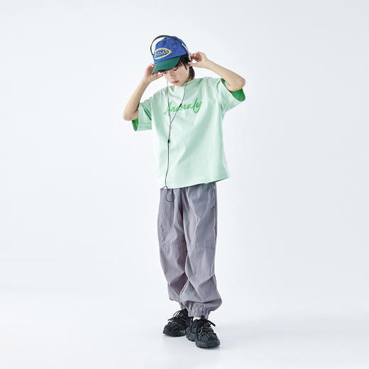 蓝汽水2026夏新品男童全棉落肩上衣青少年度假风字母印花短袖T恤 商品图4