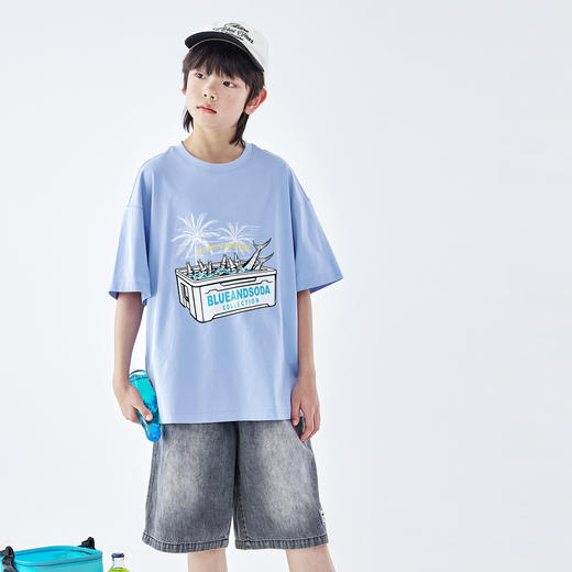 蓝汽水2026夏季新品男童凉感UPF50+防晒抗菌海滩度假风短袖T恤 商品图3