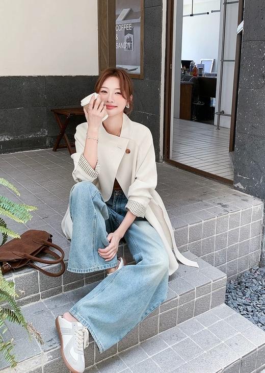 简约高智感立领系带一手长收腰风衣 商品图6