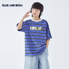 蓝汽水2026夏季新品男童条纹上衣青少年插肩休闲印花圆领短袖T恤 商品缩略图0