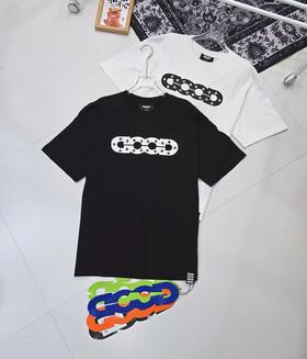 F032089镂空圆领套头新款男女同款纯棉刺绣美式复古短袖T恤