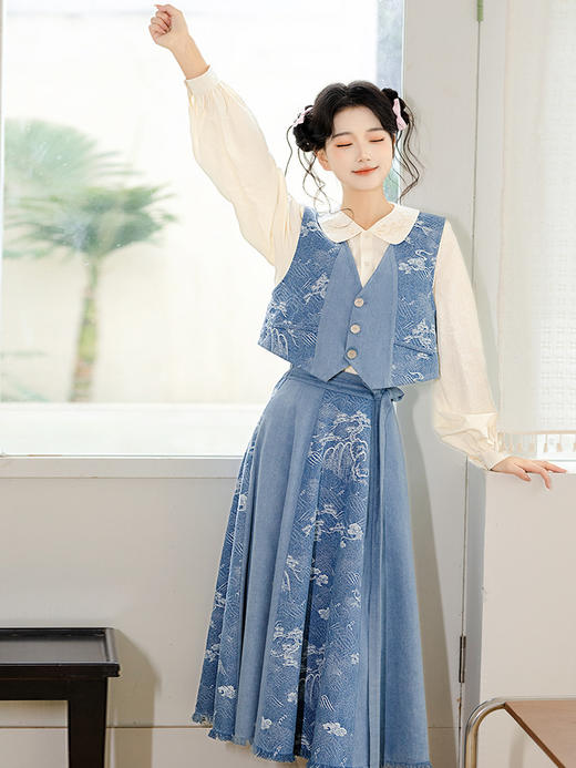 【重回汉唐书屿】日常百搭马甲半身裙套装汉服女装 商品图0