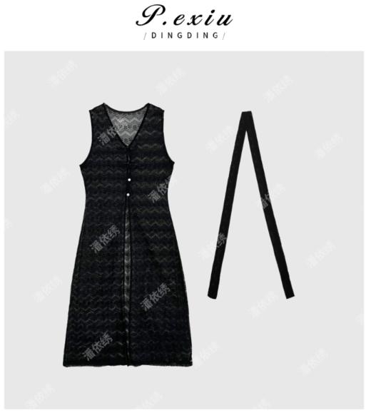 03-4潘依绣丁丁宠粉蕾丝纽扣系绳长款上衣连衣裙Q56669 商品图0