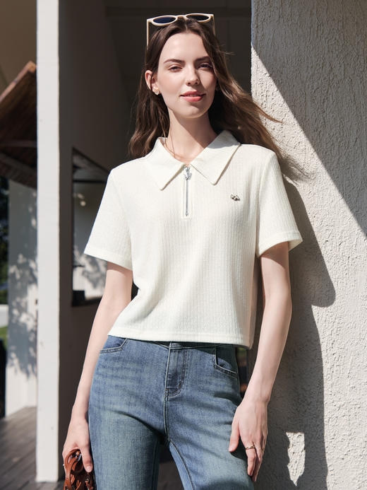 【百图lulu定制】【咸味奶盖POLO衫】 可盐可甜短款半开领T恤 商品图3