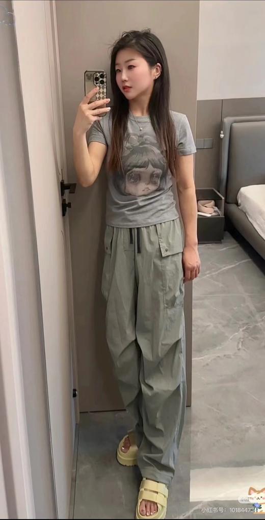 F032036户外休闲运动女孩美式运动裤女生薄尼龙宽松直筒裤 商品图8