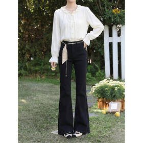 鹿向南「墨黑雅调」百搭气质黑色修身显瘦牛仔裤女春季直筒微喇裤