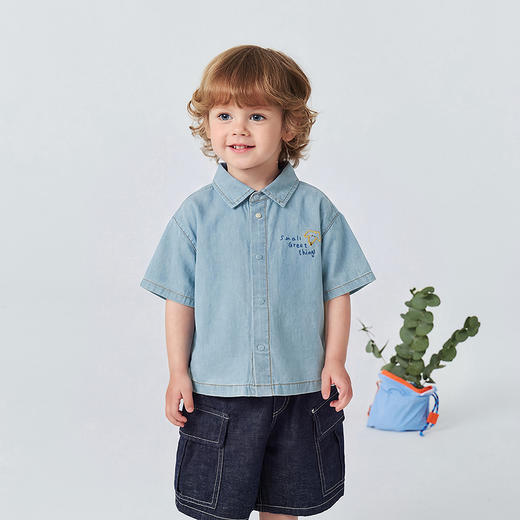 [纯棉]迷你巴拉巴拉男童短袖衬衫牛仔柔软透气轻薄上衣26夏新品 商品图4