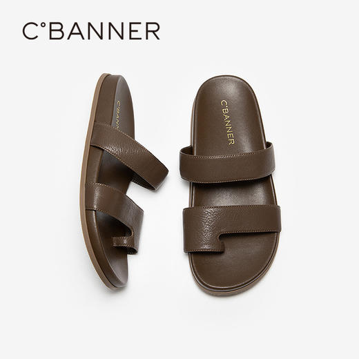 【上新】千百度夹趾一字拖女2026夏季新款真皮平底外穿休闲拖鞋A26390223 商品图4