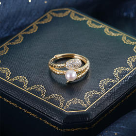 子佩集【灵蛇转运】银S925珍珠AOYA奥雅戒指【MLJZ028】5mm珠蛇缠绕三圈镀金2512