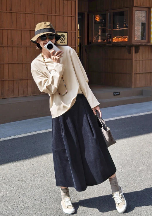 复古风拿捏稳纯棉灯芯绒裤阔腿裙子 商品图2