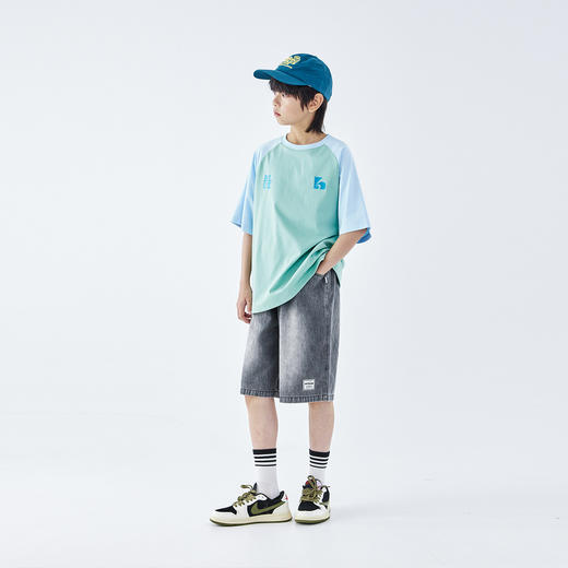 蓝汽水2026夏新品男童吸湿UPF50+防晒抗菌青少年插肩撞色短袖T恤 商品图1