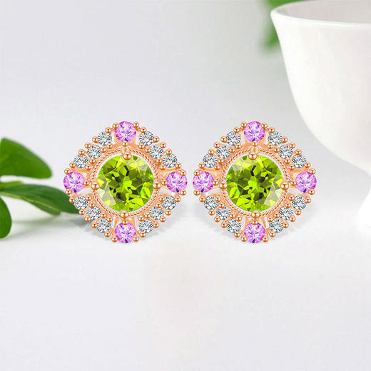 【橄榄石紫水晶项链/耳钉/戒指】周六（3.21）中午12点开始 首饰品送女士节日礼物JE25052/JP25052/JR25052-水晶CC 商品图4