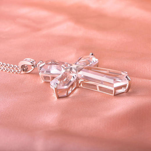 【天然白水晶毛衣链】S925银情侣款十字吊坠项链饰品送男女礼物JN25123-水晶CC 商品图2