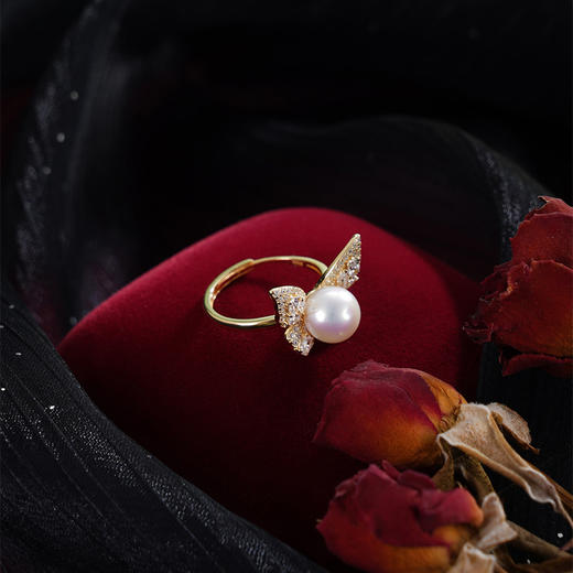 子佩集【蝴蝶巧梦】银S925珍珠AOYA奥雅戒指【MLJZ005】8mm珠镀金蝴蝶2512 商品图2