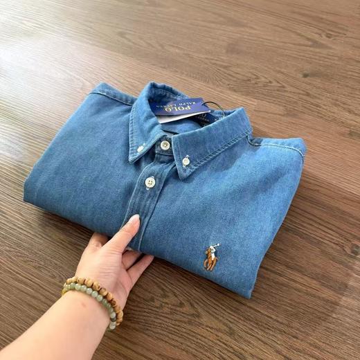 【2fz1】经典刺绣设计！男子水洗牛仔料翻领长袖衬衫！！ 商品图1