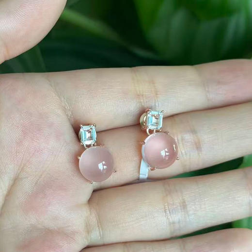 【天然粉水晶芙蓉石耳钉】 S925银饰品送女生节日礼物一物一证JE25023-水晶CC 商品图1