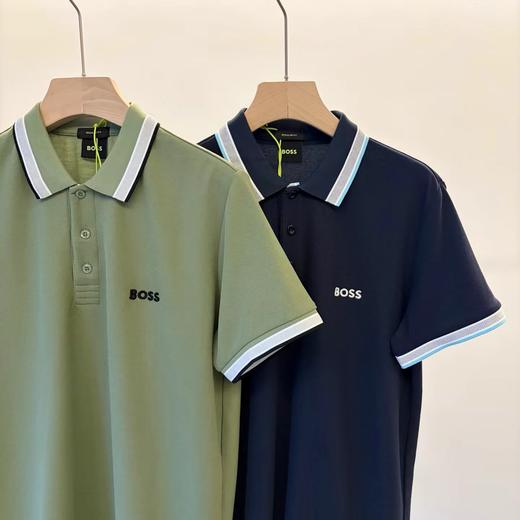 F032080日常通勤刺绣翻领撞色条纹设计提花拼接polo衫 商品图2