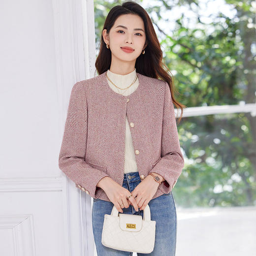 「自」全新升级【铂金会员192/天猫259/差价67】(00807)洛诗琳新款小香风西装外套2026春季新款千鸟格休闲短款外套 商品图1