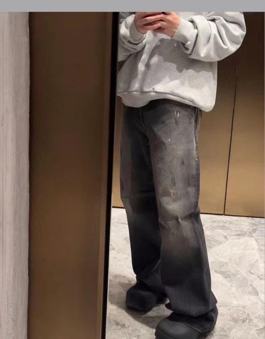 F032091泼墨涂鸦男女同款复古水洗做旧直筒微喇牛仔裤 商品图12