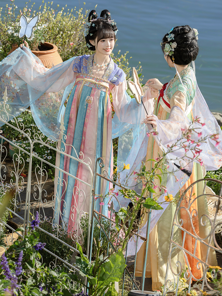 【重回汉唐琉璃碧】原创唐制齐胸衫裙襦裙披帛汉服女款成人姐妹装