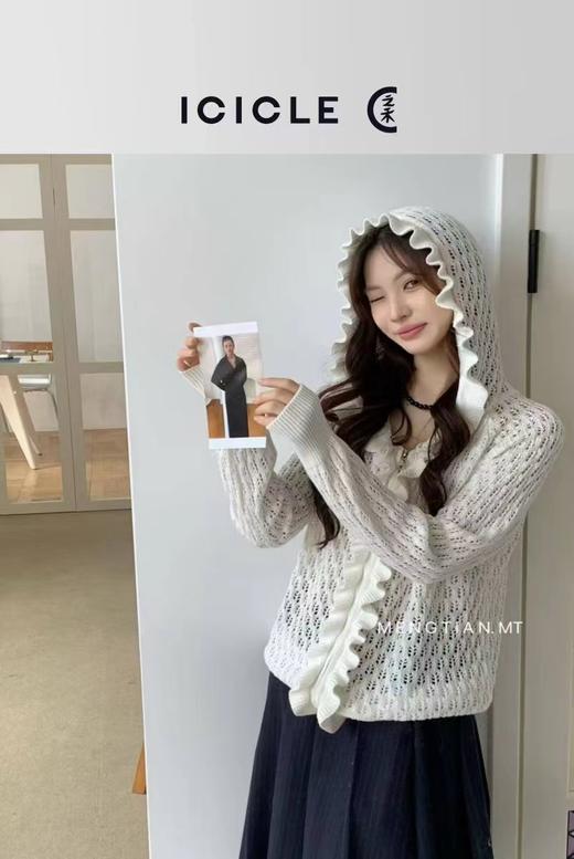 F032017春秋新款时尚百搭荷叶边镂空针织长袖开衫 商品图8