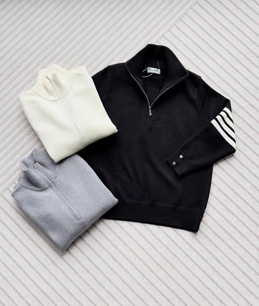 F0320136棉毛混纺半高领袖子四道杠半拉链长袖毛衣套头衫 商品图2