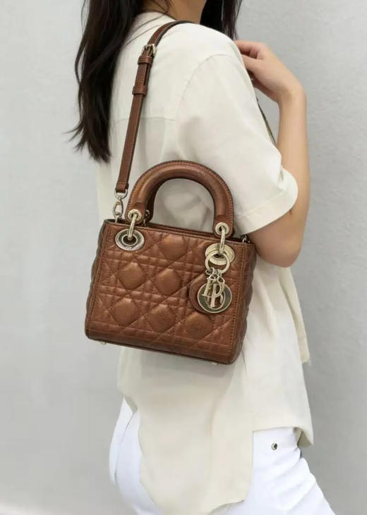 Dior 三格 南瓜色 金扣 油蜡牛皮 戴妃包 商品图3