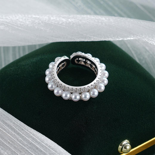 子佩集【银河缪斯】银S925珍珠AOYA奥雅戒指【MLJZ027】3.5mm珠单圈满珠2512 商品图5