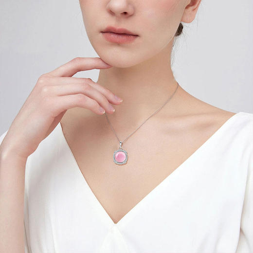 【粉水晶项链/耳钉】S925银轻奢芙蓉石吊坠饰品送生日节日礼物JP25029/JE25029-水晶CC 商品图4