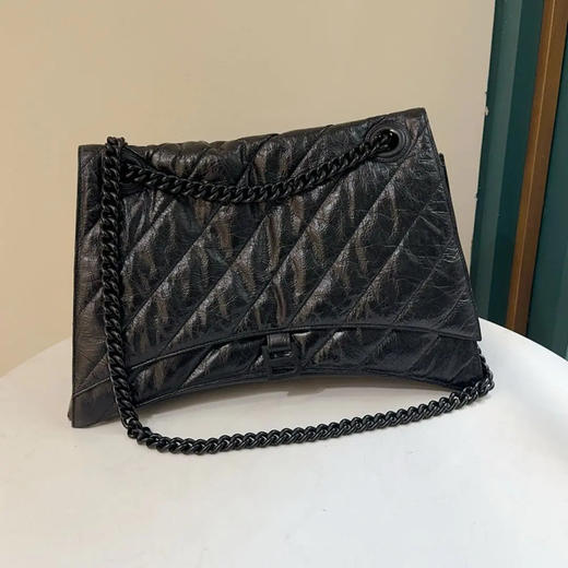 巴黎世家 crush so black 油蜡牛皮 大号 沙漏包 商品图0