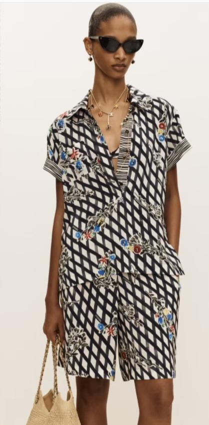 女款半开襟格纹印花短袖衬衫 可配套装he025 商品图3