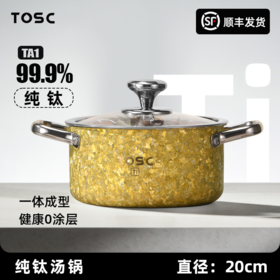 【双耳防烫手柄】TOSC特可 纯钛99.9%汤锅家用蒸煮炖锅燃气灶锅具2500ml 直径20cm 健康无涂层