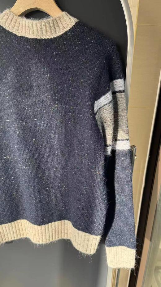 F0320144复古拼色设计圆领单排扣宽松百搭毛衣针织衫 商品图13