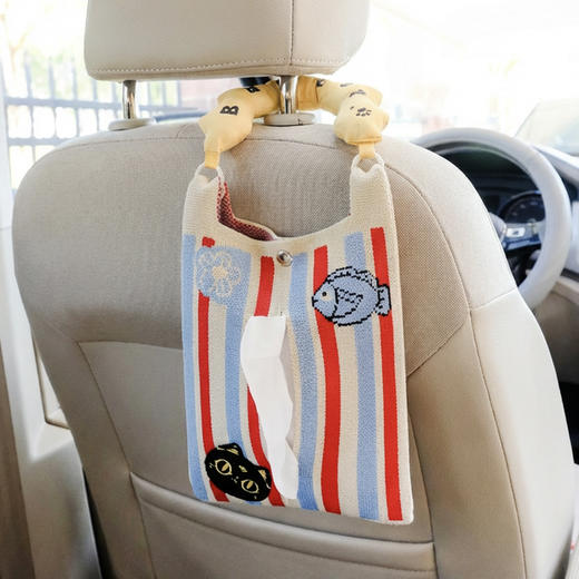 大英博物馆巴斯特系列 萌猫表情车载抽纸巾挂包 萌猫格纹车载抽纸巾挂包 商品图2