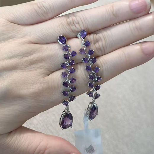 【天然紫水晶耳钉】S925银时尚群镶饰品送女生生日节日礼物JE25021-水晶CC 商品图1