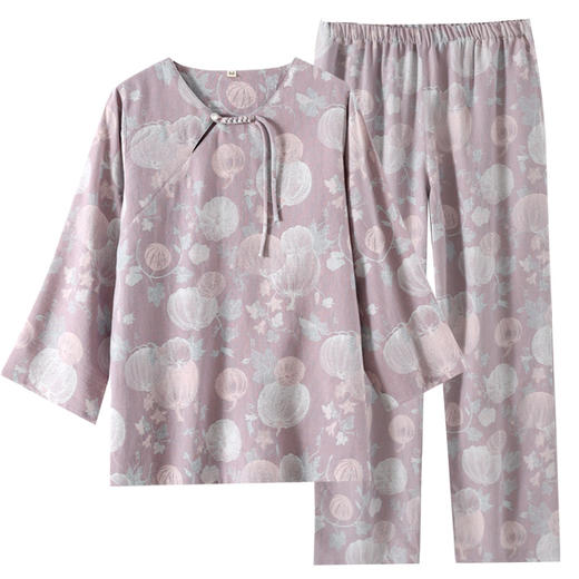 【新中式色织纯棉双纱套头睡衣】春夏季薄款九分袖可外穿家居服 商品图4