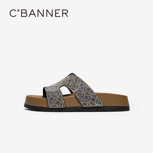 【上新】千百度钻面厚底露趾凉拖鞋女2026夏季新款外穿海边一字拖A26365270 商品图2