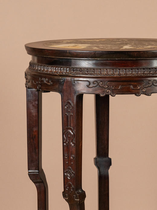 清	红木镶云石五足带托泥圆形高花几（一对） 商品图3