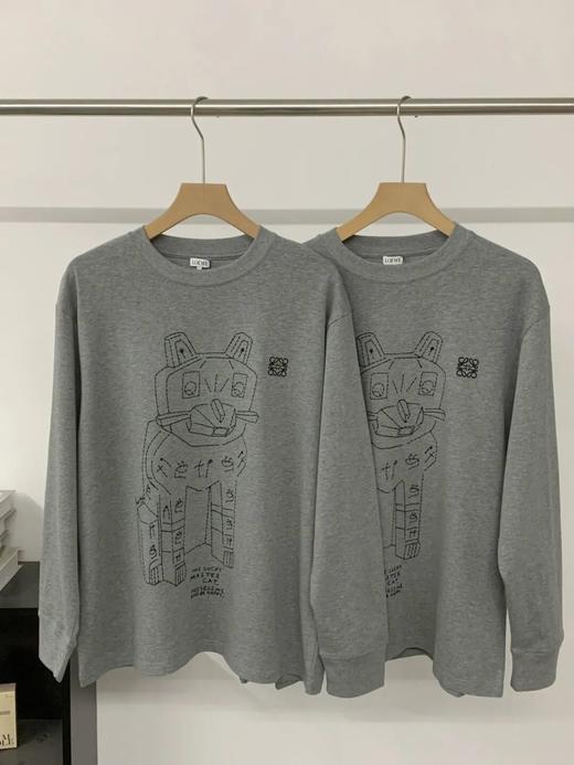 罗&威联名款早春猫咪粗针撞色刺绣男女款宽松版纯棉长袖 商品图3