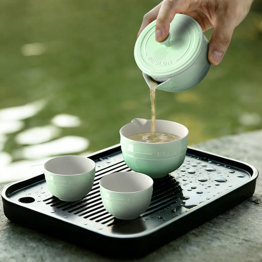🌼户外露营便携茶器｜🥳【德世朗暖阳系列陶瓷茶具套装DFS-TZ857-5A-GN】，🌸让茶香伴你奔赴每一场美好 ✅精巧便携，喝茶不限制 ✅匠心陶瓷，👍质感藏细节  商品图2