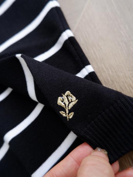 直发【剪标款】出口订单 经典条纹，显瘦百搭圆领九分袖针织衫t恤 商品图2