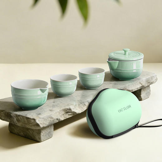 🌼户外露营便携茶器｜🥳【德世朗暖阳系列陶瓷茶具套装DFS-TZ857-5A-GN】，🌸让茶香伴你奔赴每一场美好 ✅精巧便携，喝茶不限制 ✅匠心陶瓷，👍质感藏细节  商品图3